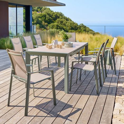 Table de jardin 8 places extensible Evasion beige lin/laurier - Hespéride