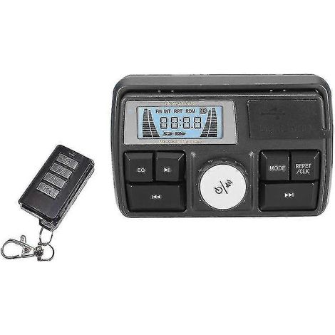 Système audio moto MP3 avec haut-parleurs stéréo, Bluetooth, étanche, radio FM, égaliseur 5 fonctions et écran LCD. (1/5)