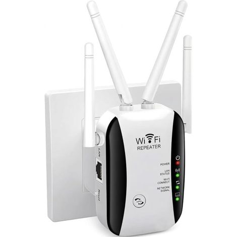 Amplificatore/estensore di segnale WiFi, ripetitore di segnale a lungo raggio con 4 antenne, copertura di 465 m² e 50 dispositivi, 2026 ripetitori con Ethernet, spina UE, bianco (1/5)