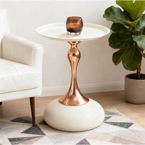 Table d'appoint ronde en métal, Ø 38 cm, hauteur 54 cm, blanc et doré DESVIAE (1/5)