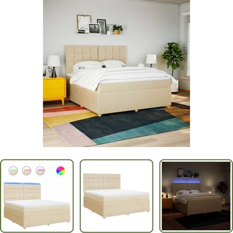 vidaXL LED-Beleuchtung - Boxspringbett mit Matratze Creme 180x200 cm Stoff (1/5)