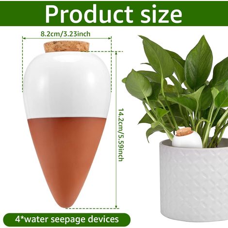 Lot de 4 globes d'arrosage automatiques en céramique pour plantes, d'une capacité de 320 ml, avec picots d'arrosage automatiques pour pots de fleurs et jardin. (1/4)