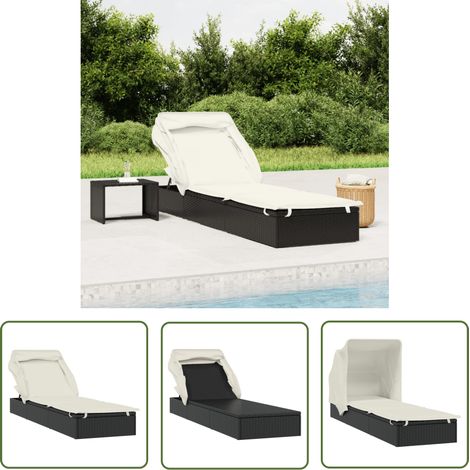 vidaXL Sunbed with Foldable Roof Black 213x63x97 cm Poly Rattan