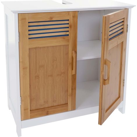 Mueble tocador HHG-146, mueble de baño 60x60x30cm, bambú (1/5)