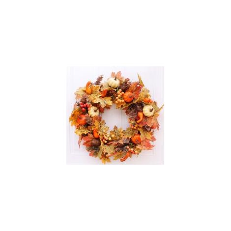 Couronne artificielle d'automne 60cm – Feuilles d'érable, citrouilles et baies – Décoration murale pour Halloween et Thanksgiving (1/5)
