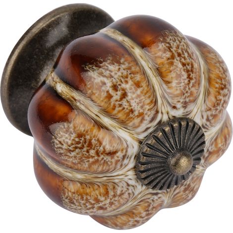 1 poignée de meuble, céramique blanche, forme citrouille, motif léopard, design européen, pour tiroirs et armoires (1/5)