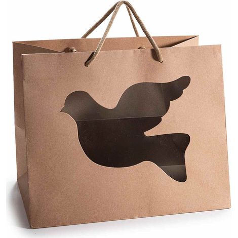 Borse / sacchetti pasquali in carta kraft con finestra trasparente a forma a colomba, set da 20 pezzi, cm 32 x 22 x 26 H