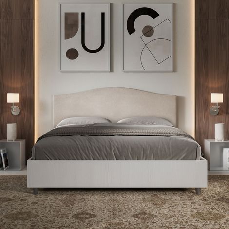 Letto contenitore da 160x190 in legno bianco e testata in microfibra sabbia Grace (1/5)