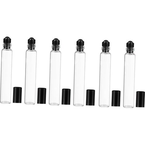Lot de 6 Fons Roll-on en Verre 10 Ml Bille Acier Inoxydable Noir Rechargeables pour Huiles Essentielles Voyage et Cosmétiques (1/5)