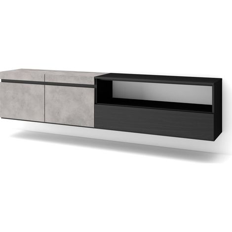 Skraut Home - TV-Schrank, Lowboard, für Wohnzimmer und Esszimmer, 200x45x35cm, Für TV-Geräte bis zu 80", Hängend, Moderner Stil, Zementgrau (1/5)