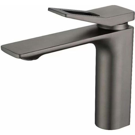 Waschbeckenarmatur, Grau, Gebürsteter Edelstahl 304, Antikalk, Warm- und Kaltwasserhahn.