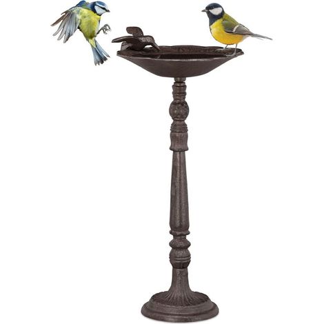 Abreuvoir en fonte sur colonne, Décoration pour jardin, mangeoire avec soucoupe pour oiseau, 40 cm, haut brun (1/5)