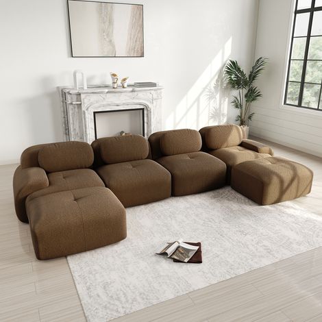 Canapé U modulaire sans montage,sans cadre,velours respirant,sellerie 32D,accoudoirs larges,animal-friendly,ergonomique,marron (1/5)
