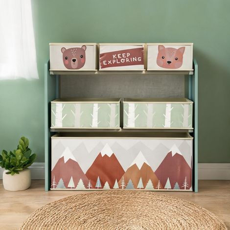 Meuble de rangement enfant avec 6 bacs en tissu vert MDF en MDF (1/5)