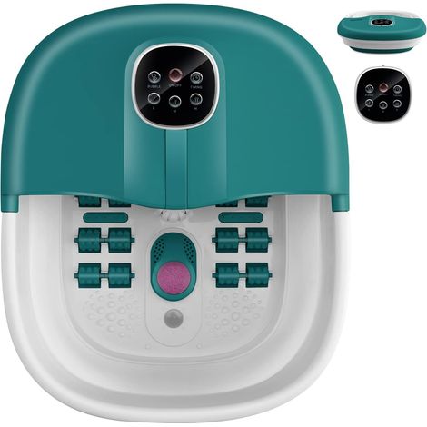 GOPLUS Bain de Pieds avec 16 Rouleaux de Massage, Masseur Spa de Pieds avec Chauffage, Temperature Reglable & Telecommande, Minuterie 20 a 60 Min, Conception Pliable Peu Encombrant (Bleu fonce) (1/5)