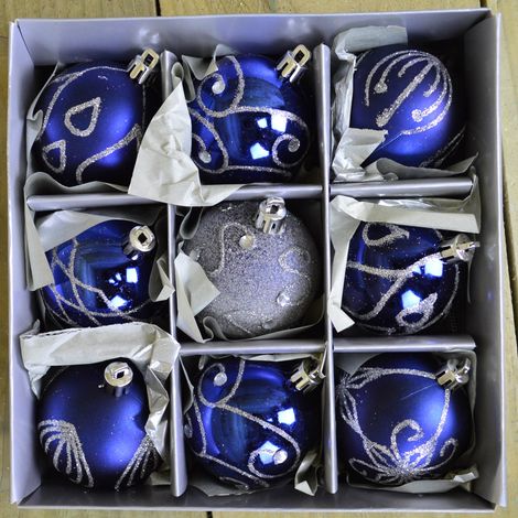 9 Pack Premier 60mm Deluxe Glitter Christmas Tree Baubles - Midnight Blue (1/5)