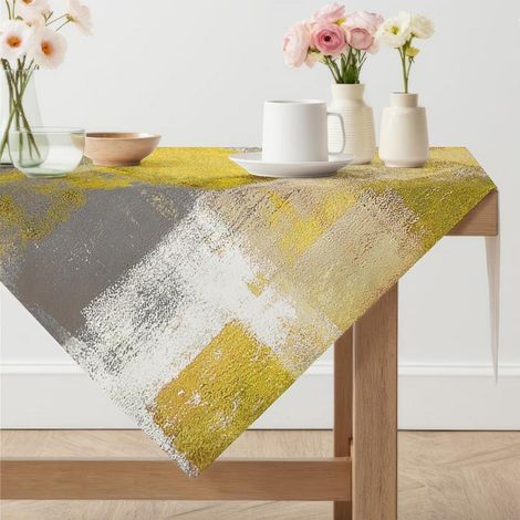 Abwaschbare Tischdecke 85x85 cm, modern abstrakt, gelb/grau, quadratisch