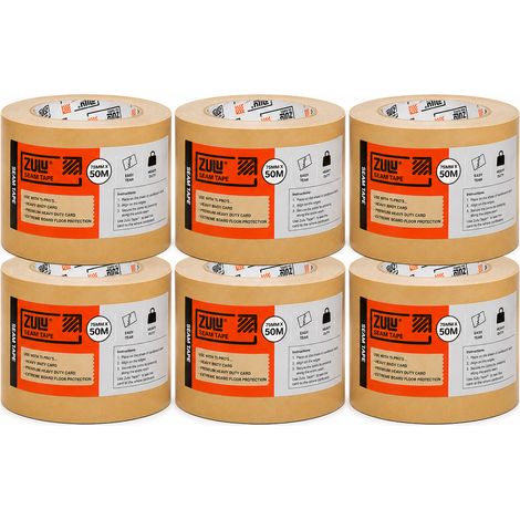 Zulu Brown Board Seam Tape 75mm x 50m - Heavy Duty for Card Floor Protection Joining Tape Easy Tear Strong Adhesive, 6 Pack