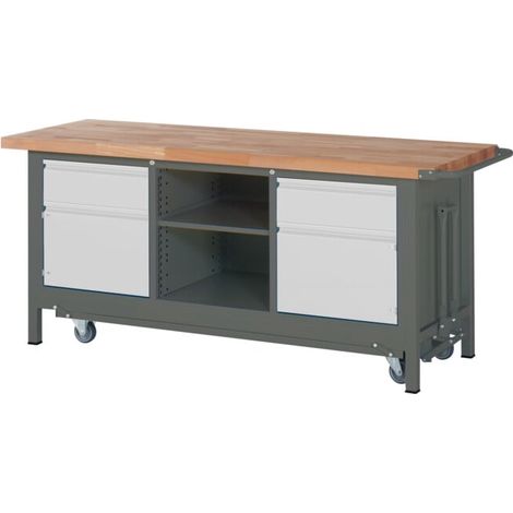 Etabli STIER Premium avec châssis roulant abaissable, 2 tiroirs et 2 portes battantes, lxPxH 2 000x700x880 mm (1/5)