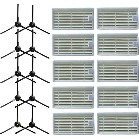 10 Side Brushes + 10 HEPA Filters for Lidl SilverCrest SSR 3000 A1 Robotic Vacuum Cleaner (1/5)