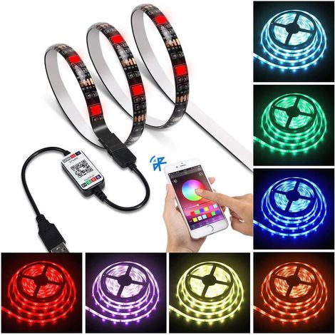 Bande LED RGB de 5 mètres avec contrôle via application, 5050 150 LED, IP65, ambiance lumineuse synchronisée avec la musique, changement de couleur pour chambre, salon, cuisine, fêtes