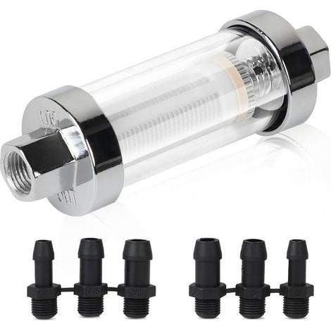 Filtre à Essence en Ligne de Gaz, Filtre à Carburant en Verre, Filtre à Essence avec Raccord de Tuyau en 3/8", 1/4", 5/16", Inline Fuel Filtres à gaz (1/5)