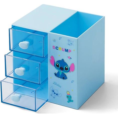 KLVGTIFS PU - Pot à crayons de dessin animé pour bureau, pot à crayons multifonction, organiseur de bureau classique à 3 tiroirs, (bleu) (1/5)