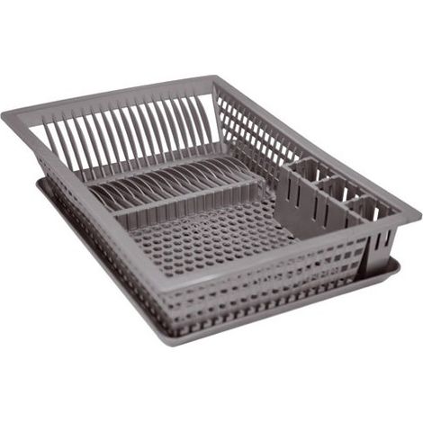 Égouttoir à vaisselle 18 couverts avec plateau de récupération – Plastique gris moucheté – Dimensions 49x36 cm – Pour évier – Aluminium Et Plastique