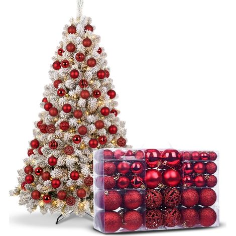 Set 100 Palline Di Natale Rosse – 2 Dimensioni, 3 Finiture Diverse (1/5)