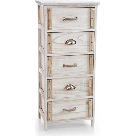 Schmale kommode aus massivem holz im shabby chic design mit 5 schubladen, 40 x 29 x 90 cm