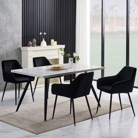 AINPECCA Set of 2 Velvet Dining Chairs Black Upholstered Seat with Metal Legs Living Room(Black,2) (1/5)