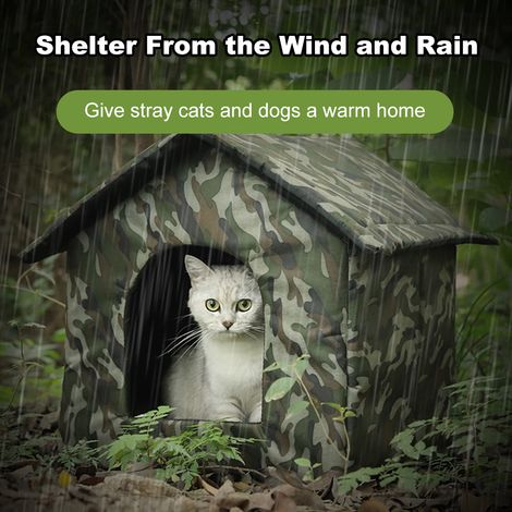 Eosnow Katzenhaus für streunende Hunde im Freien, für den Innen- und Außenbereich, Wind- und Regenschutz, hochwertiges Oxford-Gewebe, wasserdicht und feuchtigkeitsbeständig, einfache Installation, lan