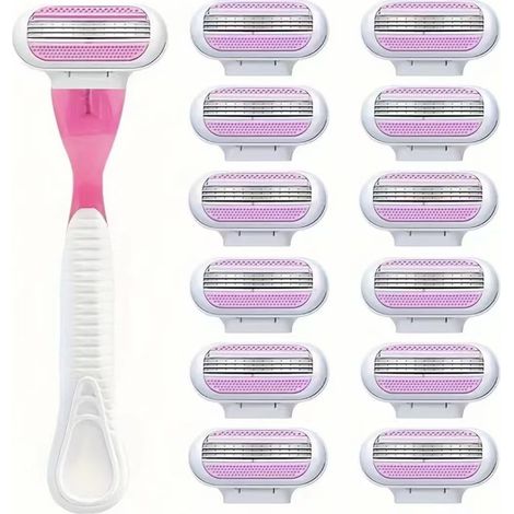 Rasoir manuel pour femmes – Triple lame inox pour maillot et corps – Poignée ergonomique + 12 cartouches de rechange (étui voyage) (1/4)