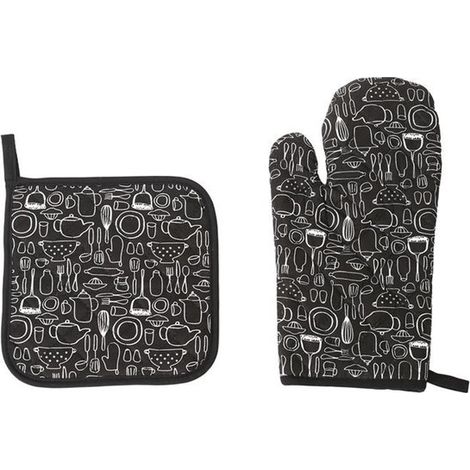 Set di guanto da forno e presina con stampa per la cucina - 2 pezzi Resistente al calore, lavabile ed elegante Per cuocere e cucinare (1/5)