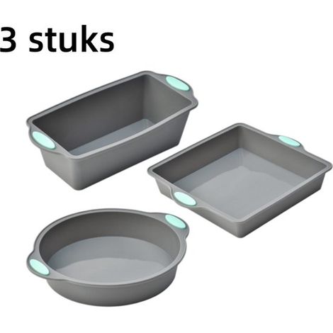 Set da 3 pezzi: - Teglia per torte - Teglia da forno in silicone resistente al calore - Accessori per la cottura - Teglia da forno adatta al microonde e al forno tradizionale - Grigio (1/5)