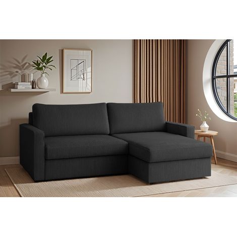 Ecksofa Sofa mit Schlaffunktion BENDIK Stoff Poso Anthrazit Ottomane Rechts (1/3)