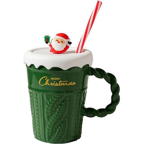 Mug de Noël en céramique de 400 ml (13,5 oz), avec un ensemble de boissons frais et élégant pour toute la famille - Noël (vert) (1/5)
