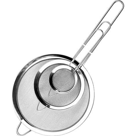 Juego de 3 coladores de cocina de acero inoxidable de malla fina para arroz, pasta y harina (7/10/14 cm, plateado) (1/5)