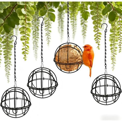 4 Mangeoires à Boules de Graisse pour Oiseaux, Suspendues Métal Anti-Écureuils, avec Crochets en S pour Jardin Extérieur, Petits Oiseaux (1/5)