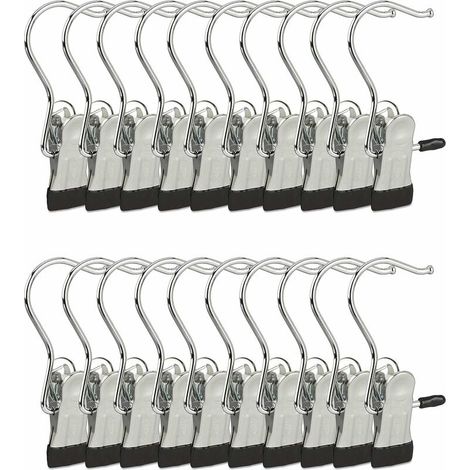 DEESSE SHOP - Clips de suspension crochets de suspension métal caoutchouc lot de 20 HxLxP : 10,5x5x2 cm, argent/noir (1/5)