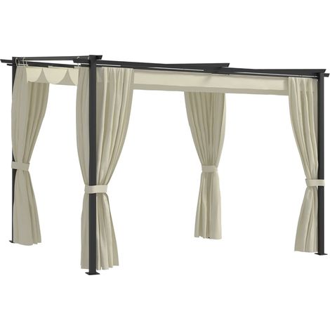 Gazebo con Tende 3x3 m Crema in Acciaio vidaXL (1/10)