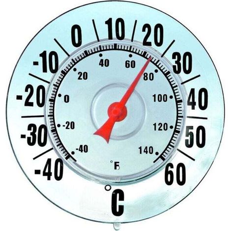 Thermomètre extérieur MAXIMEX Ø 18 cm ventouse sans mercure en plastique transparent facile à lire avec grand affichage celsius fahrenheit pour jardin et fenêtre mural adhésif grande taille
