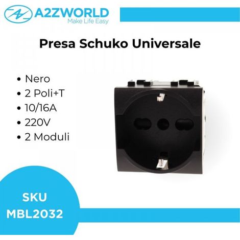 Presa Schuko Universale 2P+T 10/16A 220V MBL Nero 2M Compatibile Bticino Living International BLN2102