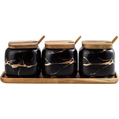 3x Spice Jars with Tray - Black (1/4)
