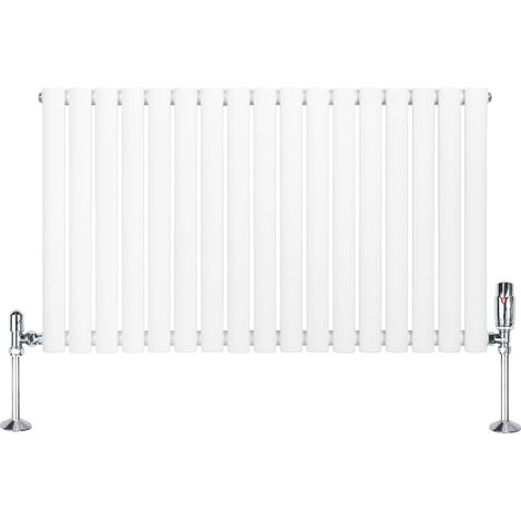 Radiatore Orizzontale Ovale 600x1020mm Bianco con Valvole TRV