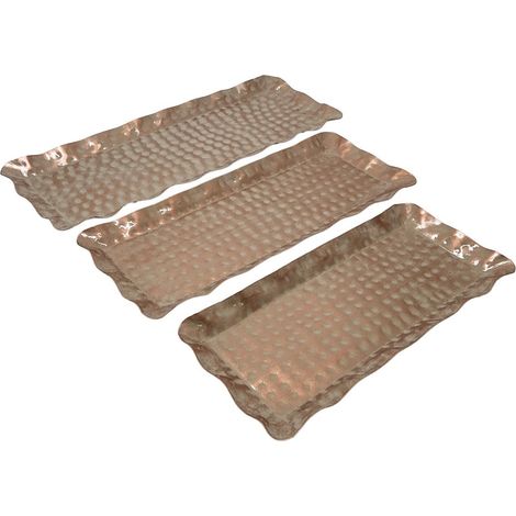 Juego de 3 bandejas alargadas de metal cobre martillado 42 cm (1/5)