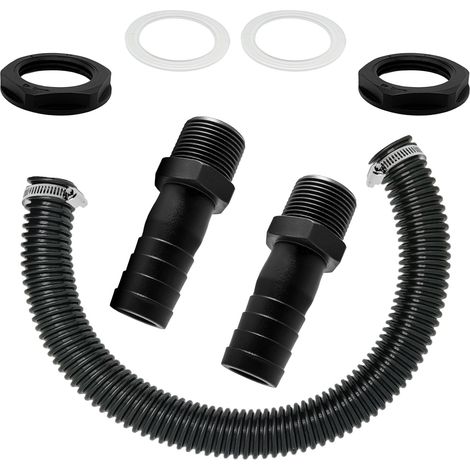 Rebosadero de tanque de 1000 l, diámetro de 25 mm, conexión para recolección de agua de lluvia, con manguera de 50 cm y 2 accesorios de manguera de 25 mm de diámetro, para barril de lluvia. (1/4)