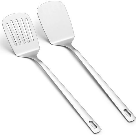 2 Spatules en acier inoxydable, Fente et pleine, Ustensiles cuisine antiadhésifs, Lavable lave-vaisselle