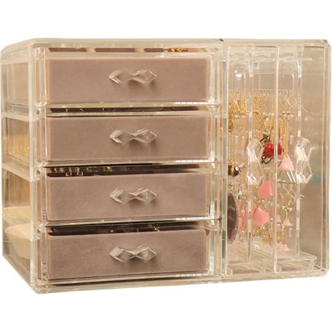 Élégant porte-bijoux avec 5 tiroirs - Étui transparent pour femme - Solution de rangement pour boucles d'oreilles, bagues et colliers (1/5)