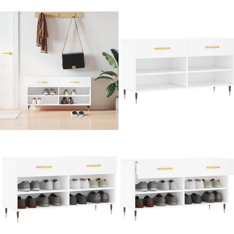 Banc à chaussures blanc 102x35x55 cm bois d'ingénierie - Meuble Range Chaussure - Banc Chaussure - Rangement Chaussures - Meuble Entrée - Rangement Maison - Home & Living